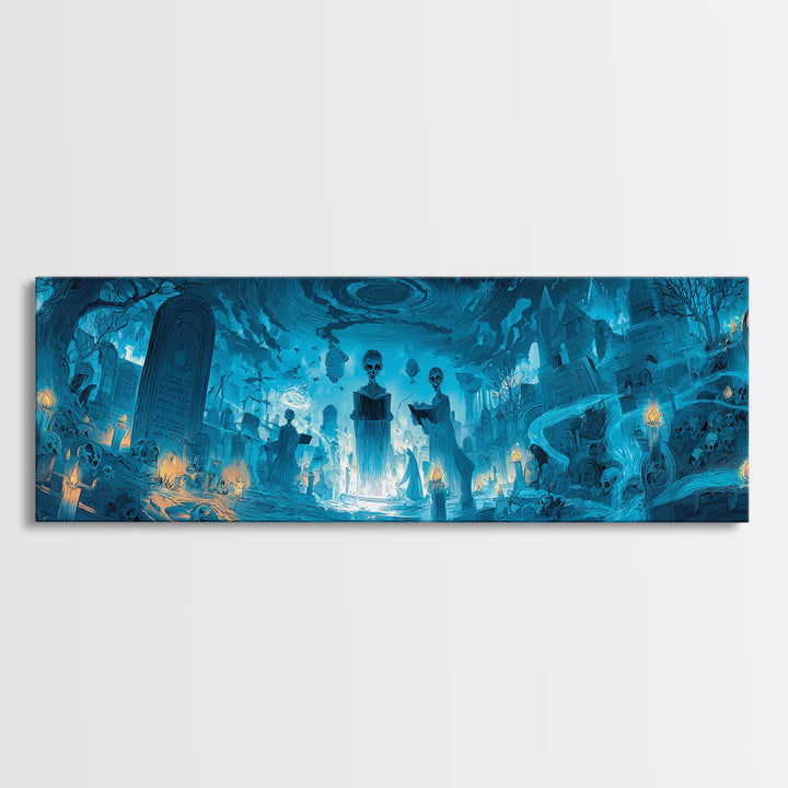 The Graveyard Book Club, Apocalyptic Romantic Art, Extra Wide Wall Art, Dark Halloween Decor, Framed Canvas Print, Halloween Wall Art