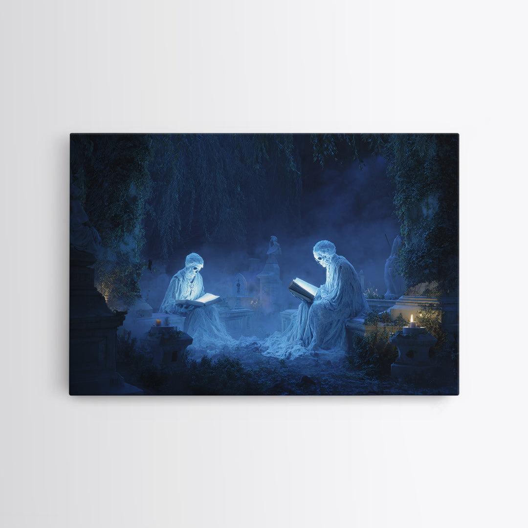 The Graveyard Book Club, Symbolist Gothic Landscape, Landscape Wall Art, Dark Fantasy Wall Art, Framed Canvas Print, Halloween Wall Art