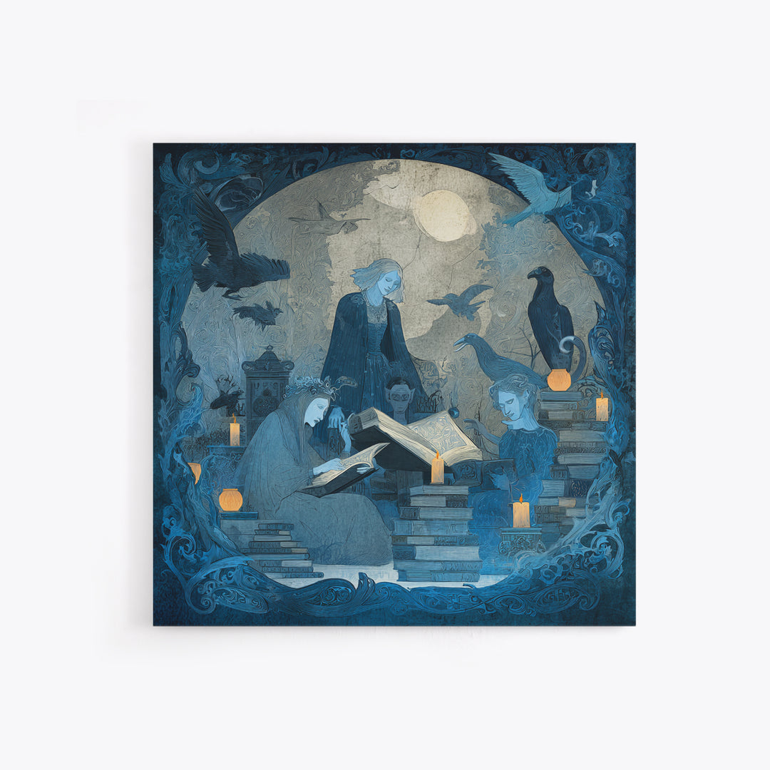 The Graveyard Book Club, Dark Symbolist Art, Square Wall Art, Macabre Wall Art, Framed Canvas Print, Halloween Wall Art