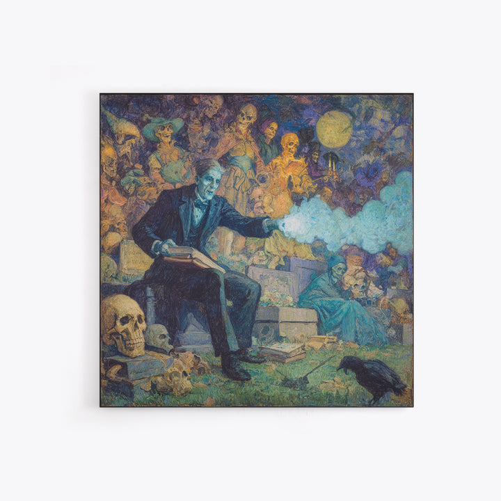 The Graveyard Book Club, Grotesque Carnival Art, Square Wall Art, Gothic Horror Wall Art, Canvas Print, Halloween Wall Art