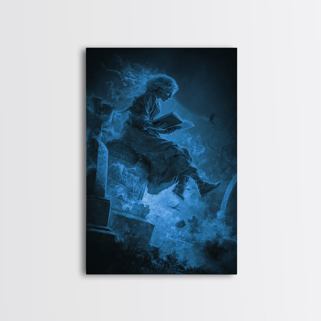 The Graveyard Book Club, Expressionist Gothic Art, Vertical Wall Art, Dark Halloween Decor, Framed Canvas Print, Halloween Wall Art