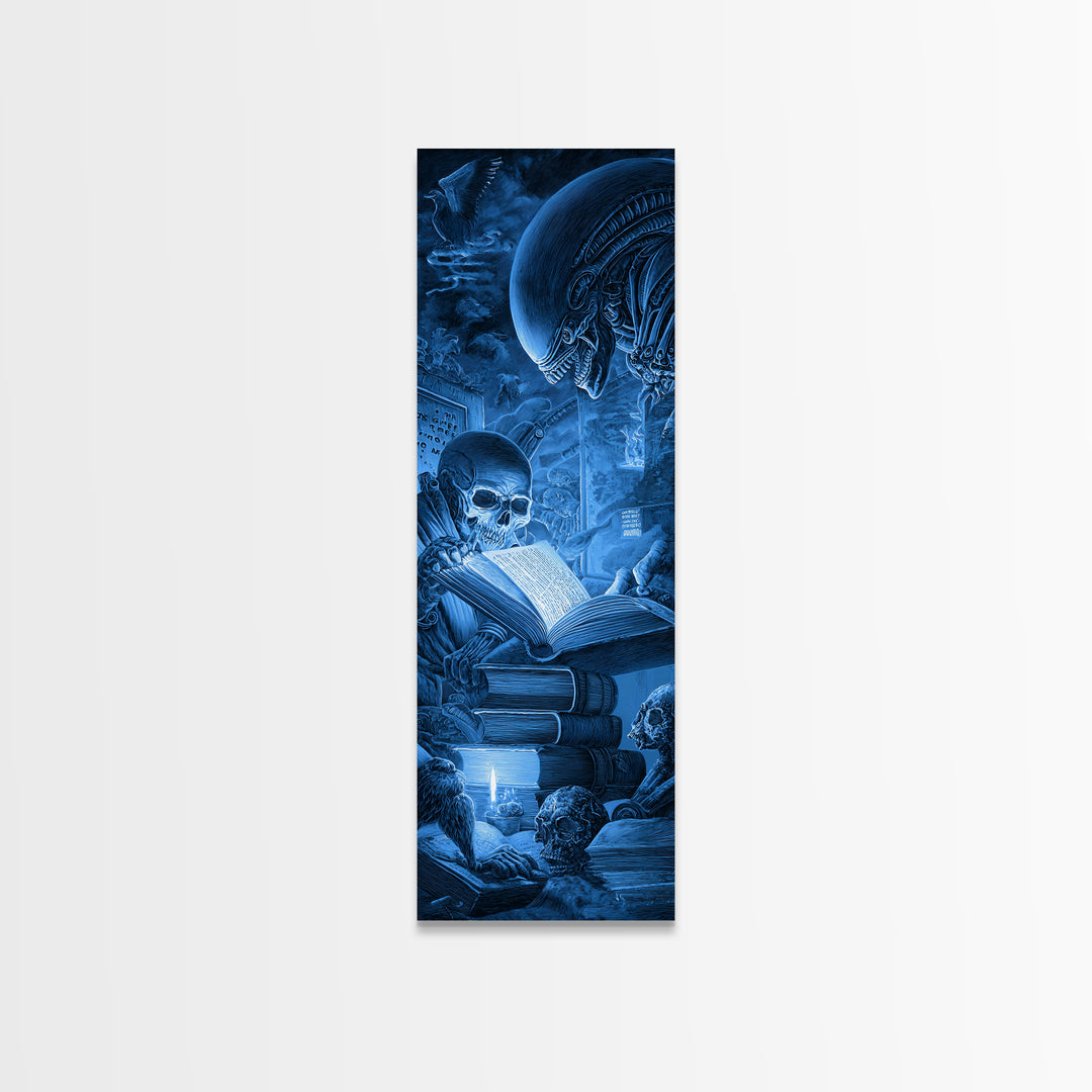 The Graveyard Book Club, Biomechanical Horror Art, Tall Narrow Wall Art, Dark Halloween Decor, Canvas Print, Halloween Wall Art