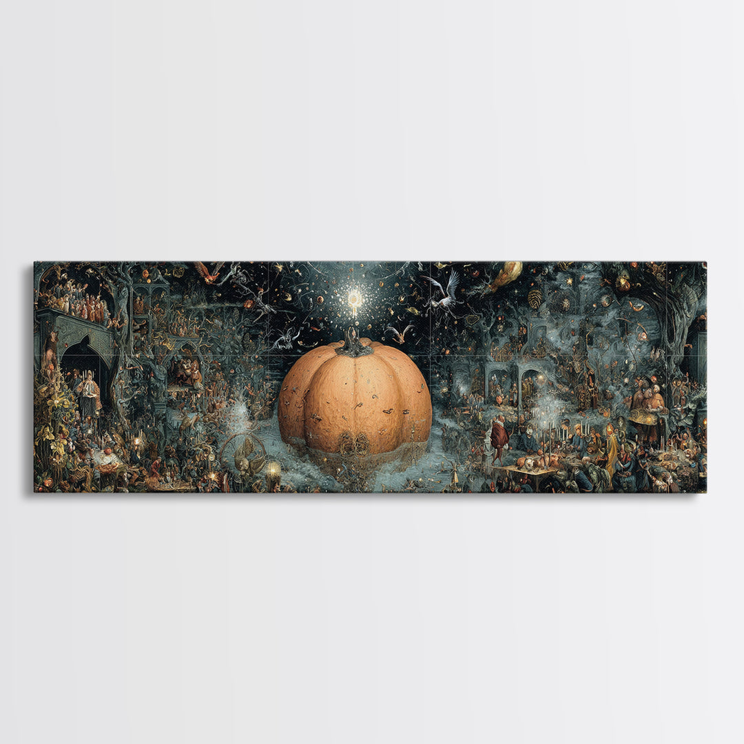 The Cosmic Pumpkin God, Medieval Grotesque Art, Extra Wide Wall Art, Gothic Horror Wall Art, Canvas Print, Halloween Wall Art