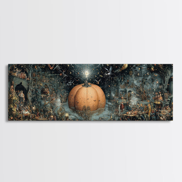The Cosmic Pumpkin God, Medieval Grotesque Art, Extra Wide Wall Art, Gothic Horror Wall Art, Canvas Print, Halloween Wall Art