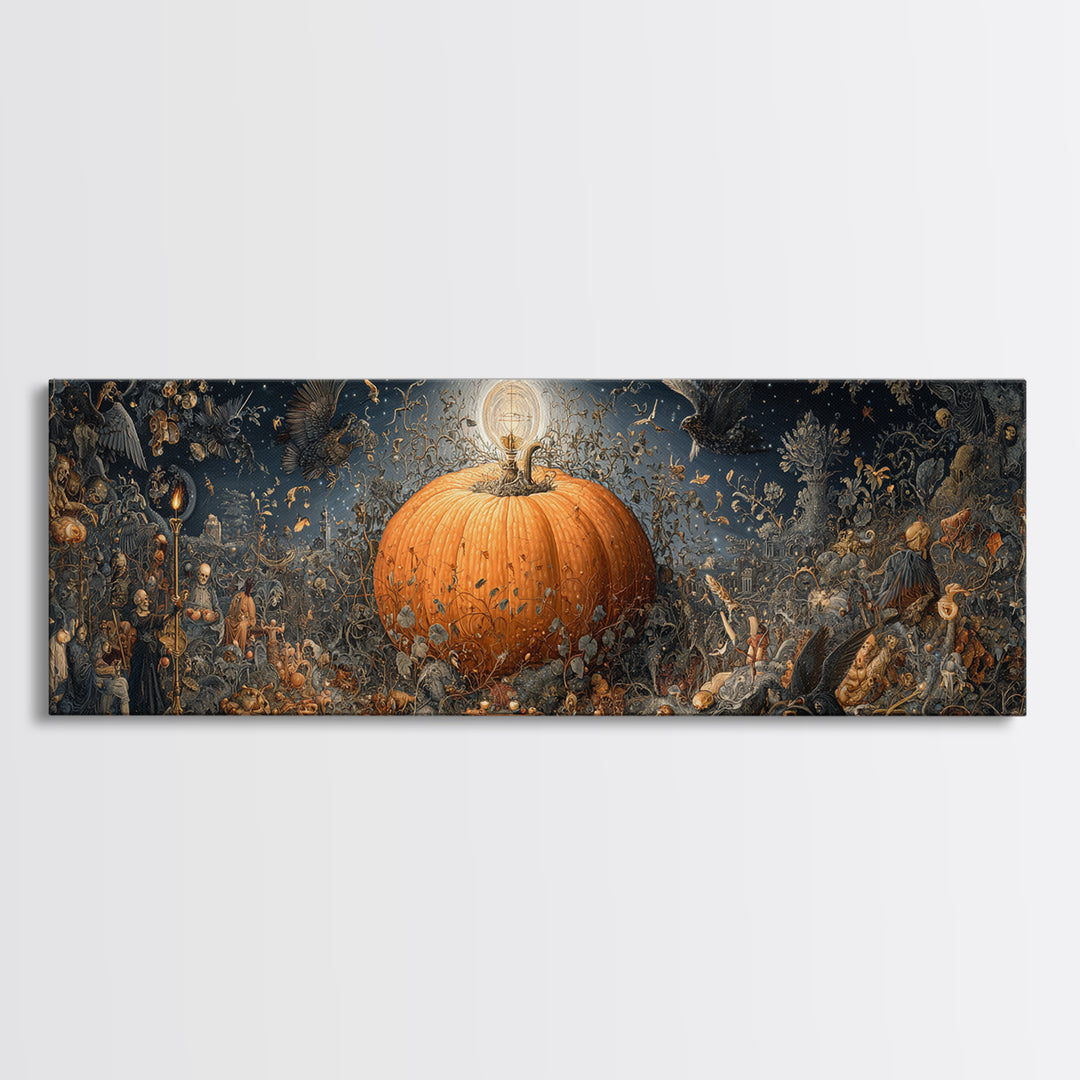 The Cosmic Pumpkin God, Danse Macabre Art, Extra Wide Wall Art, Gothic Horror Wall Art, Framed Canvas Print