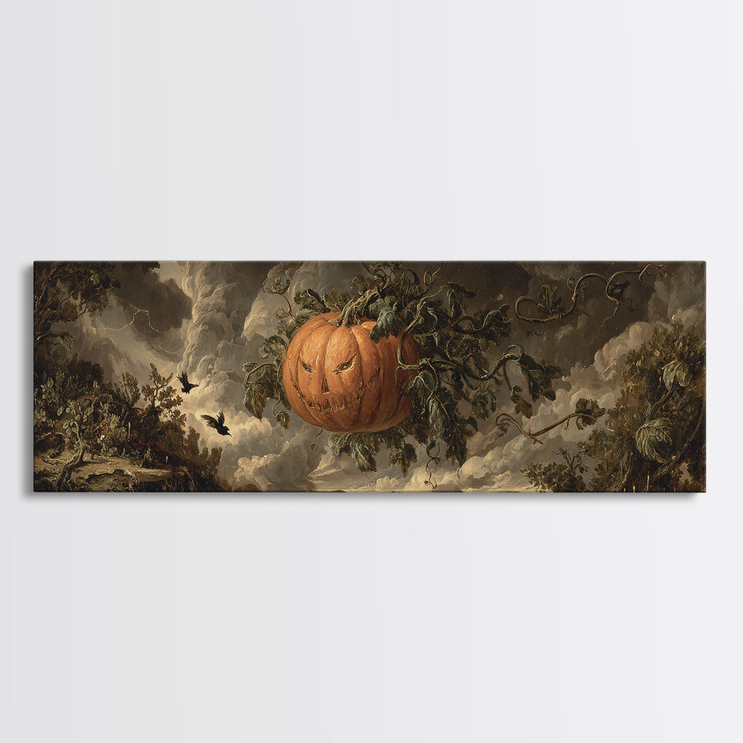 The Cosmic Pumpkin God, Baroque Witchcraft Art, Extra Wide Wall Art, Macabre Wall Art, Canvas Print, Halloween Wall Art, Halloween Decor