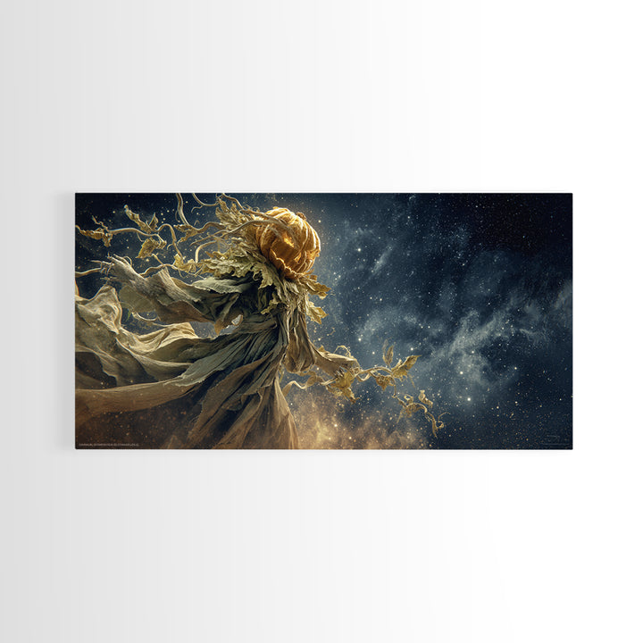 The Cosmic Pumpkin God, Visionary Gothic Art, Wide Panoramic Art, Dark Fantasy Wall Art, Framed Canvas Print, Halloween Wall Art
