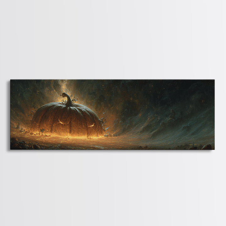 The Cosmic Pumpkin God, Apocalyptic Romantic Art, Extra Wide Wall Art, Macabre Wall Art, Framed Canvas Print, Halloween Wall Art