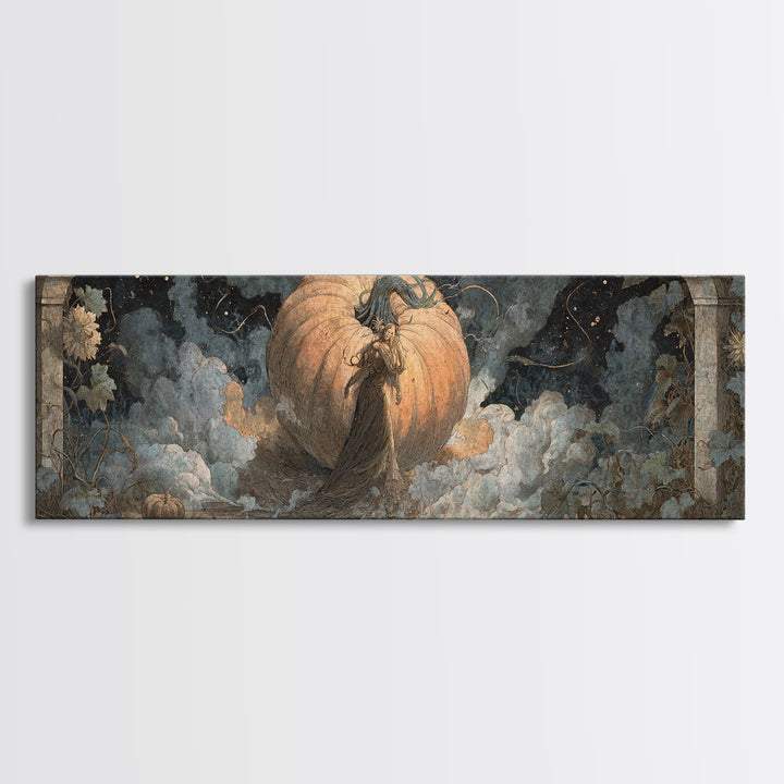 The Cosmic Pumpkin God, Symbolist Dream Art, Extra Wide Wall Art, Macabre Wall Art, Canvas Print, Halloween Wall Art, Halloween Decor