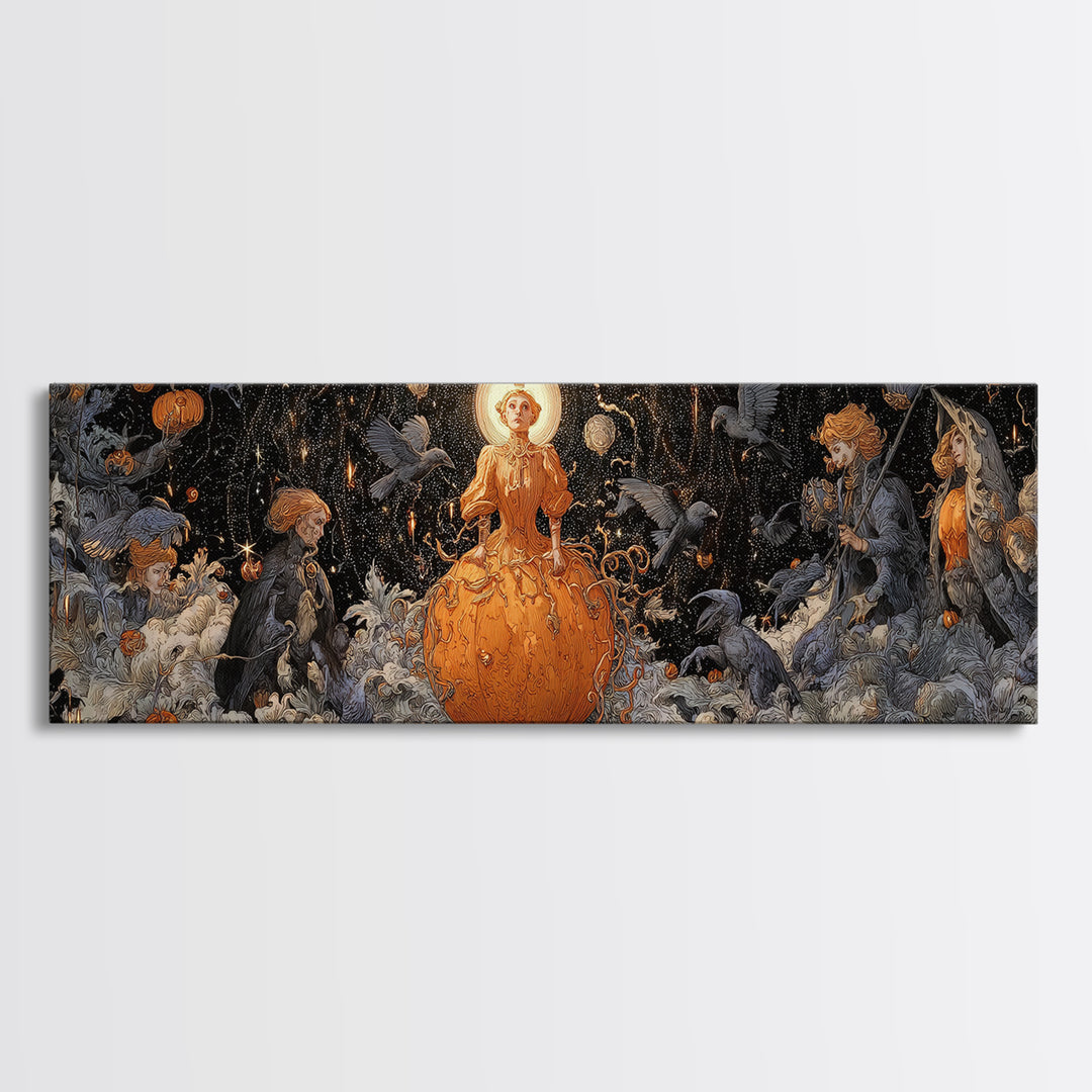 The Cosmic Pumpkin God, Symbolist Death Art, Extra Wide Wall Art, Gothic Horror Wall Art, Framed Canvas Print, Halloween Wall Art