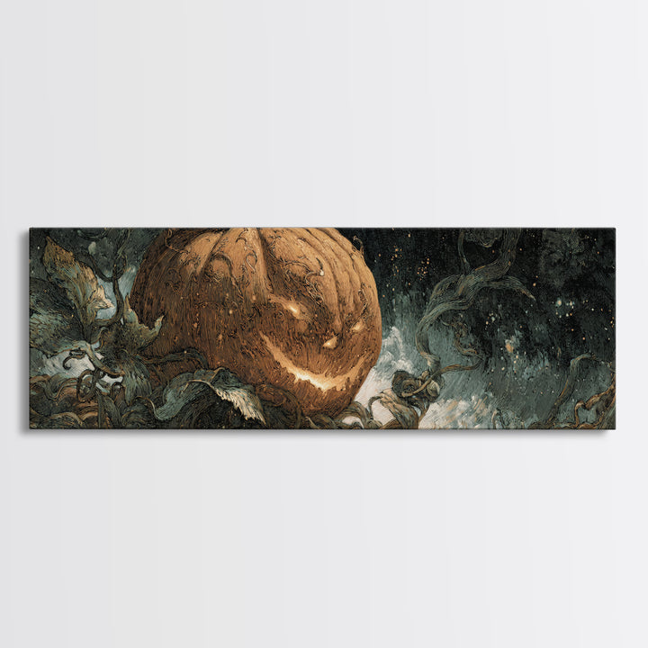The Cosmic Pumpkin God, Dark Symbolist Art, Extra Wide Wall Art, Dark Fantasy Wall Art, Canvas Print, Halloween Wall Art