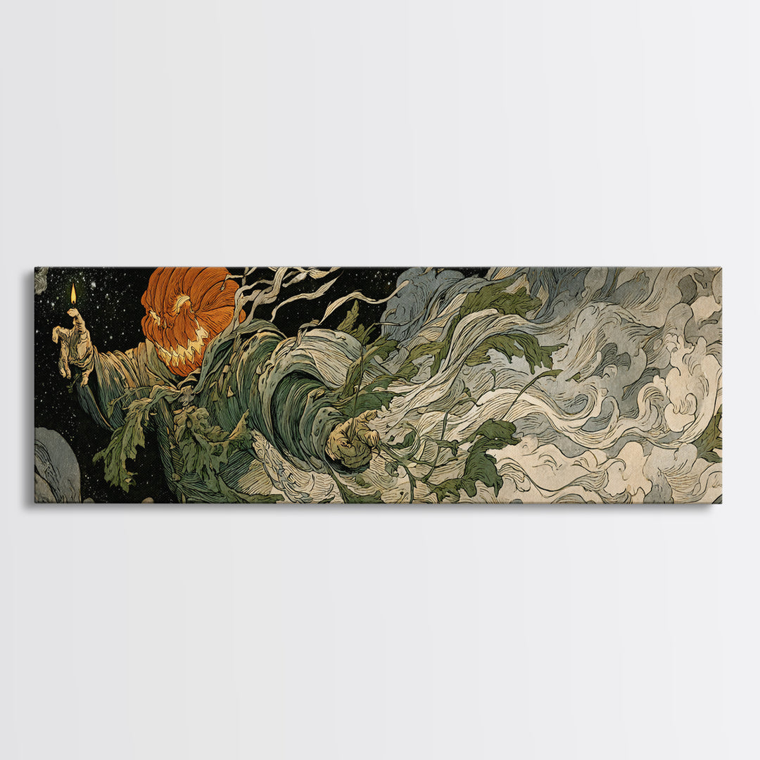 The Cosmic Pumpkin God, Grotesque Carnival Art, Extra Wide Wall Art, Dark Fantasy Wall Art, Canvas Print, Halloween Wall Art