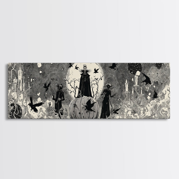 The Cosmic Pumpkin God, Decadent Line Art, Extra Wide Wall Art, Gothic Horror Wall Art, Canvas Print, Halloween Wall Art
