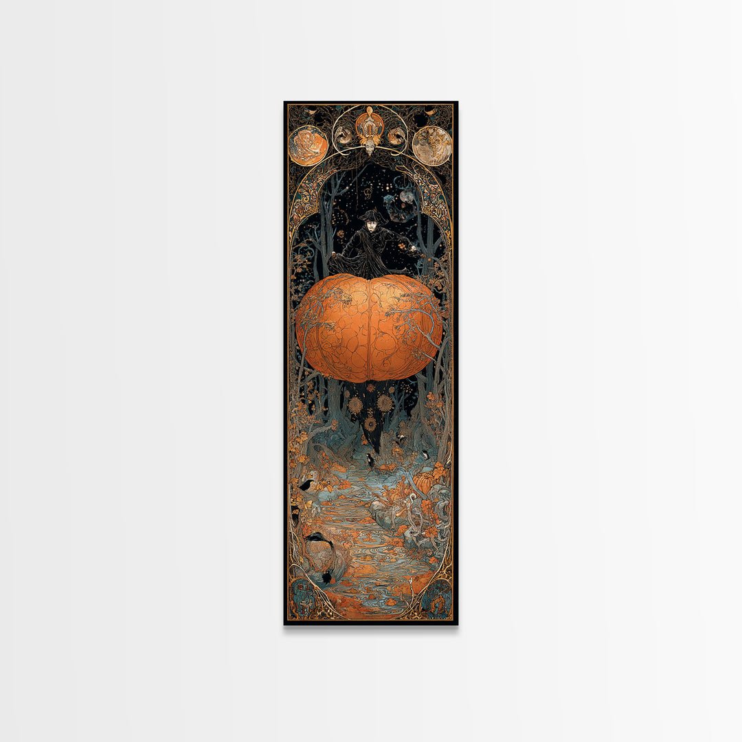 The Cosmic Pumpkin God, Stained Glass Gothic Art, Tall Narrow Wall Art, Dark Fantasy Wall Art, Canvas Print, Halloween Wall Art