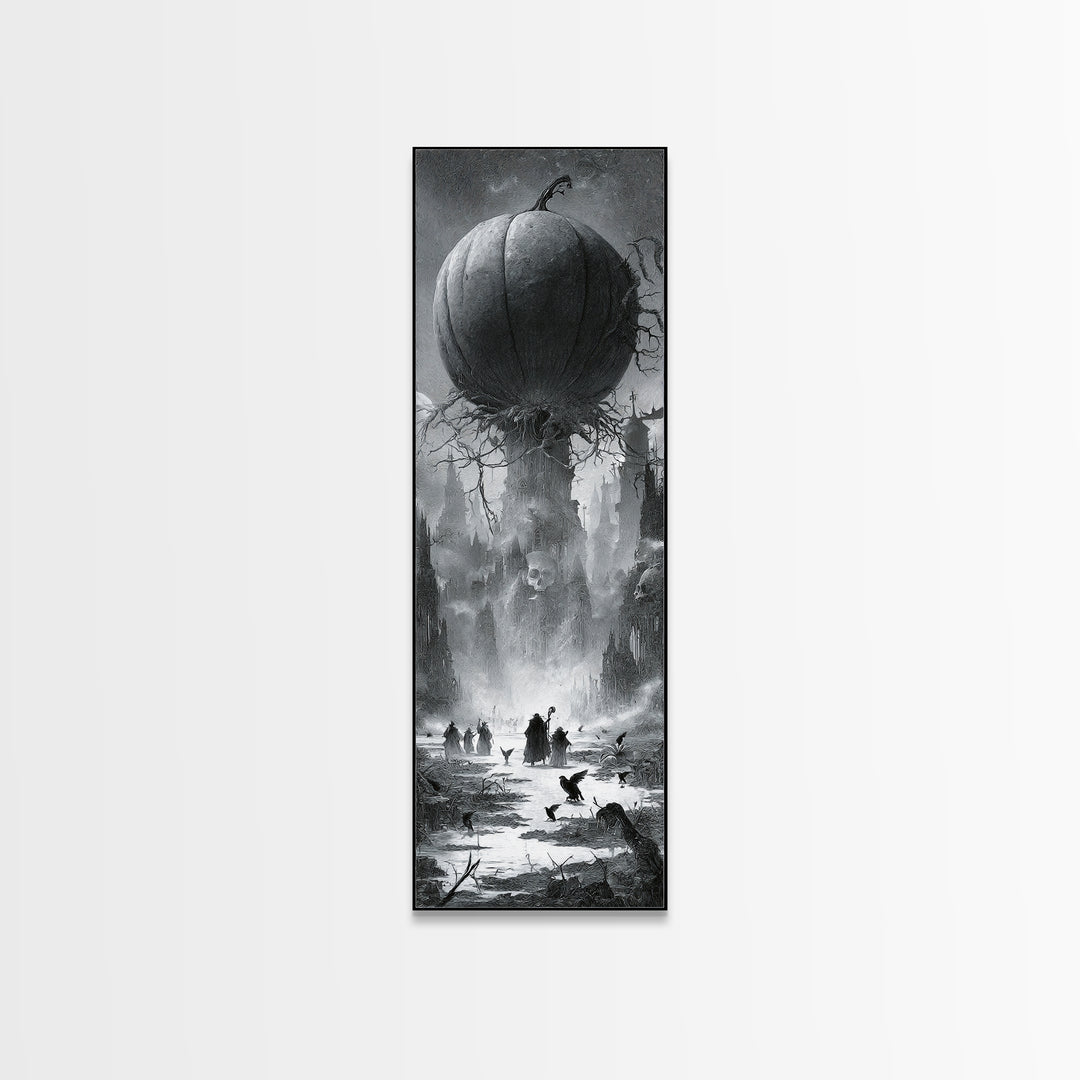 The Cosmic Pumpkin God, Surreal Apocalyptic Art, Tall Narrow Wall Art, Dark Halloween Decor, Canvas Print, Halloween Wall Art