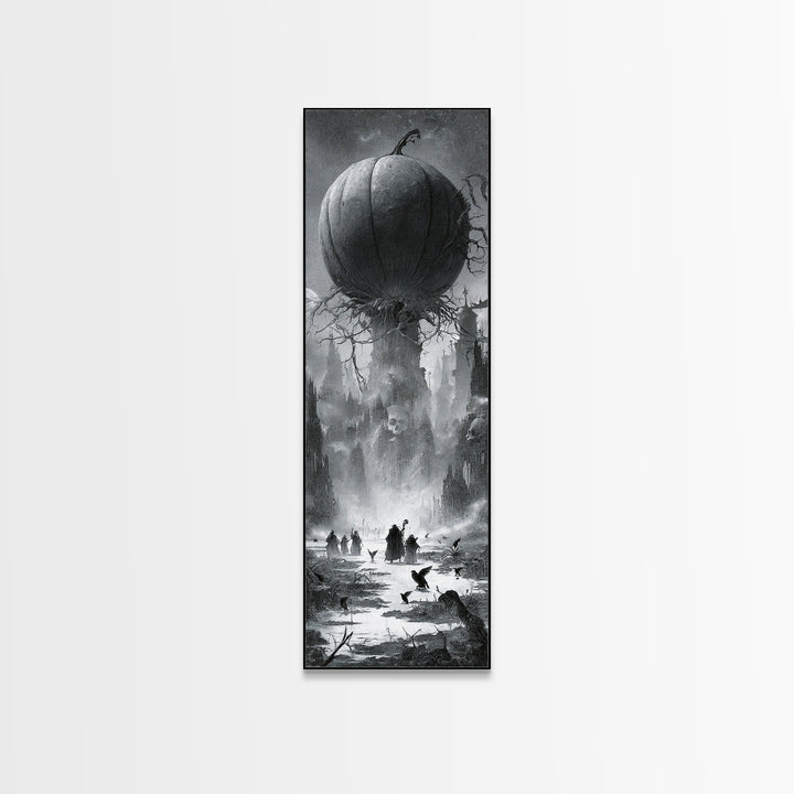 The Cosmic Pumpkin God, Surreal Apocalyptic Art, Tall Narrow Wall Art, Dark Halloween Decor, Canvas Print, Halloween Wall Art