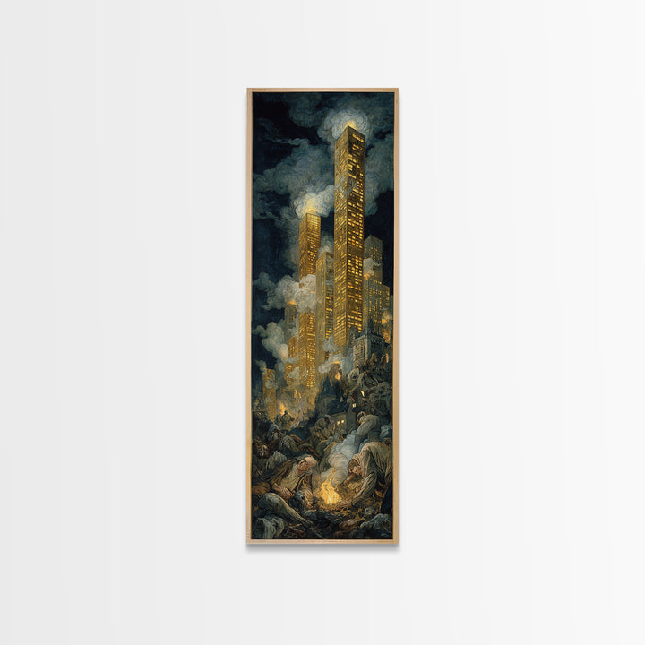 The Haunted City Skyline, Dark Renaissance Art, Tall Narrow Wall Art, Gothic Horror Wall Art, Canvas Print, Halloween Wall Art