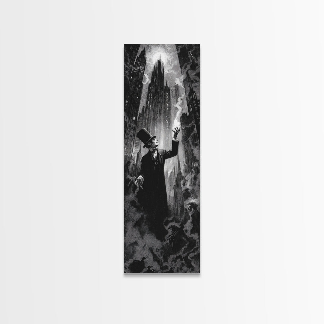 The Haunted City Skyline, Dark Romantic Horror Art, Tall Narrow Wall Art, Macabre Wall Art, Canvas Print, Halloween Wall Art