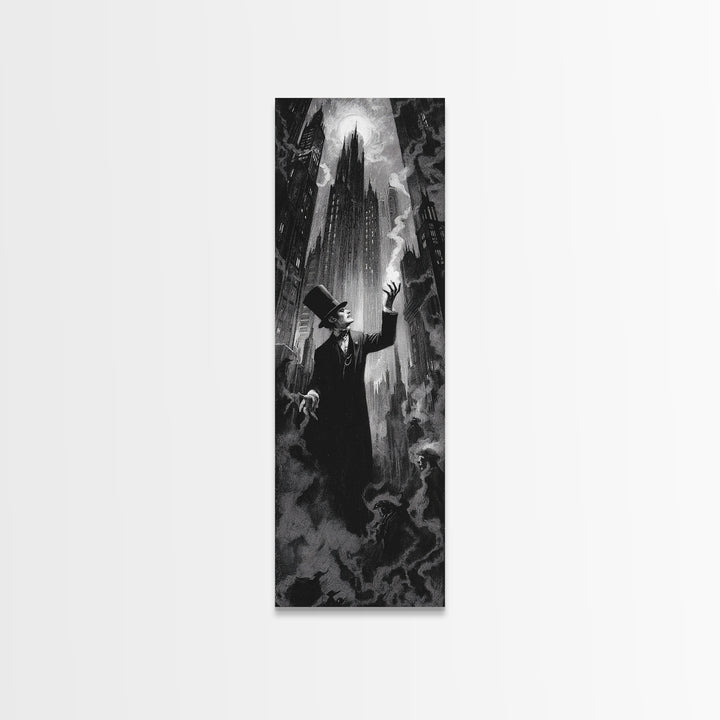 The Haunted City Skyline, Dark Romantic Horror Art, Tall Narrow Wall Art, Macabre Wall Art, Canvas Print, Halloween Wall Art