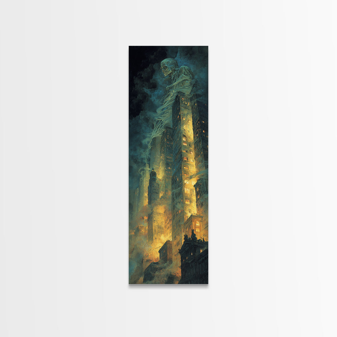 The Haunted City Skyline, Gothic Nightmare Art, Tall Narrow Wall Art, Dark Halloween Decor, Canvas Print, Halloween Wall Art