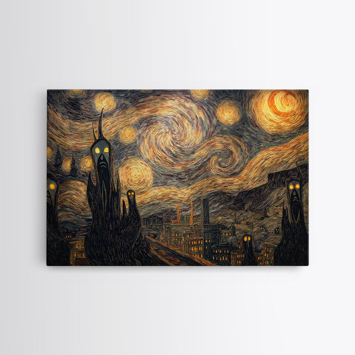 The Haunted City Skyline, Expressionist Gothic Art, Landscape Wall Art, Dark Halloween Decor, Canvas Print, Halloween Wall Art