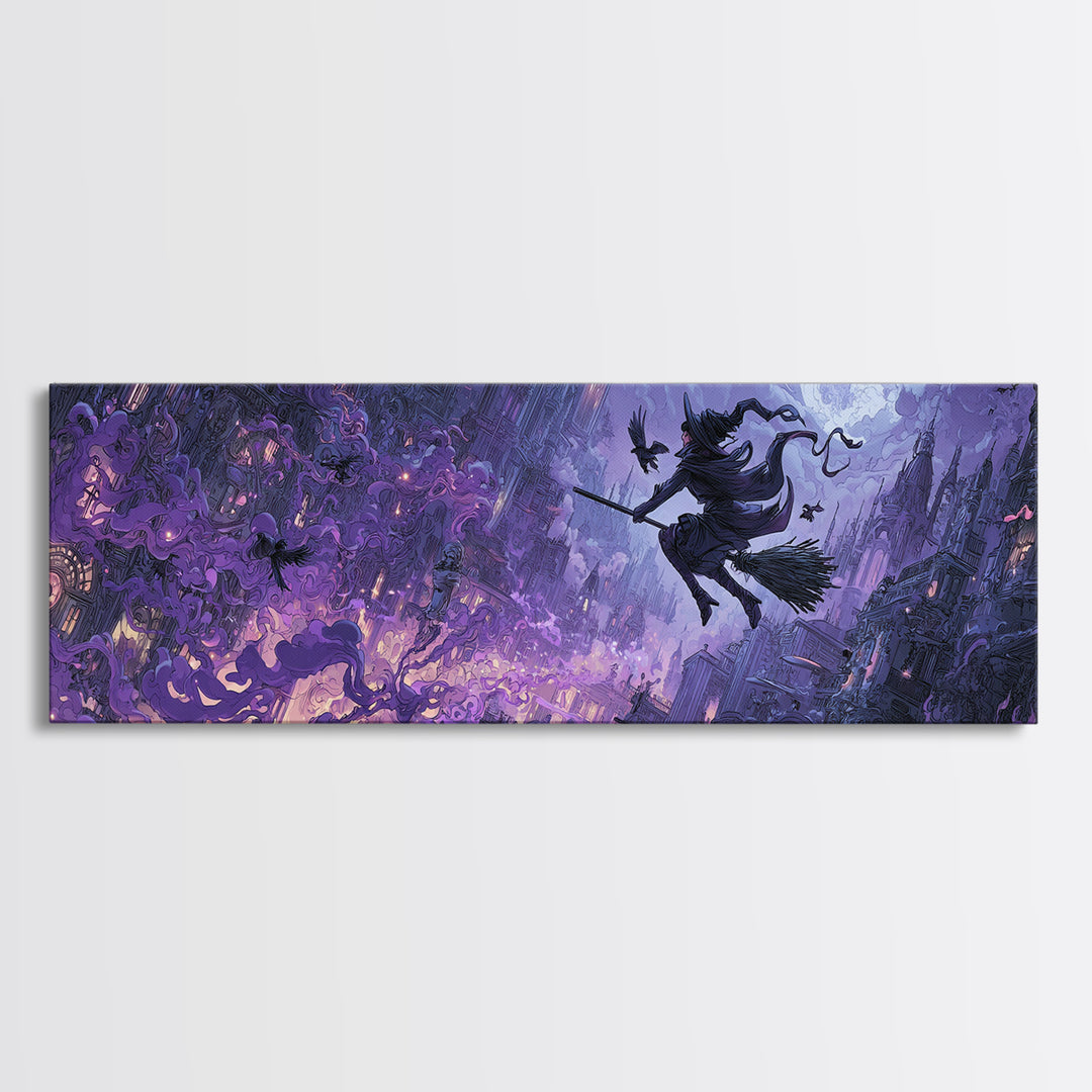 The Cyberpunk Witch, Medieval Grotesque Art, Extra Wide Wall Art, Macabre Wall Art, Framed Canvas Print, Halloween Wall Art