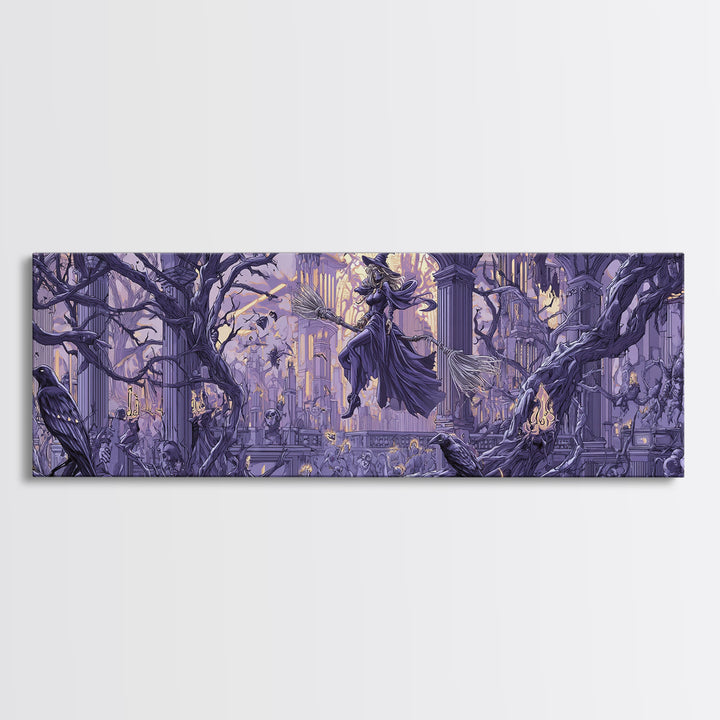 The Cyberpunk Witch, Danse Macabre Art, Extra Wide Wall Art, Dark Fantasy Wall Art, Canvas Print, Halloween Wall Art