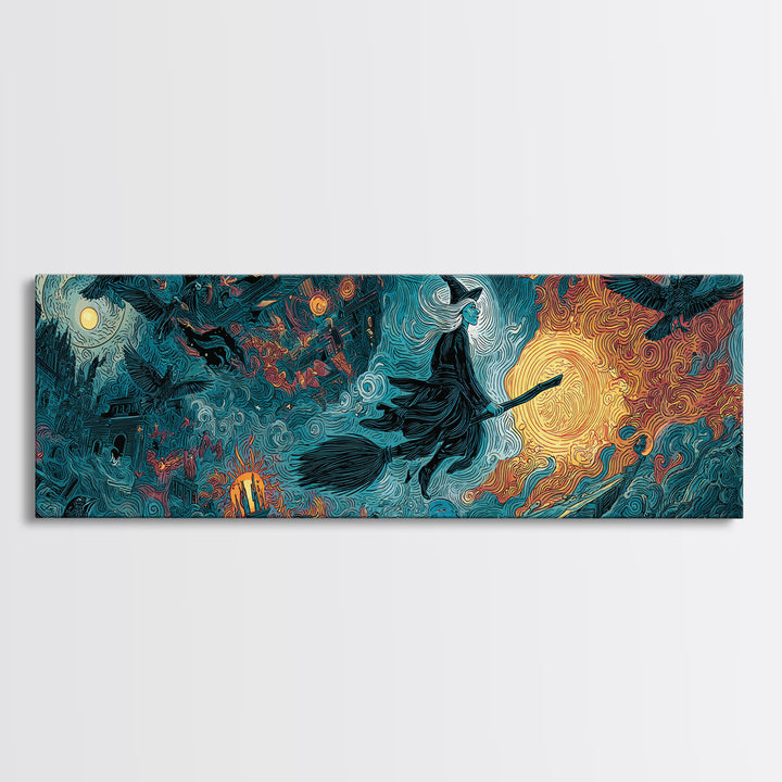 The Cyberpunk Witch, Visionary Gothic Art, Extra Wide Wall Art, Dark Fantasy Wall Art, Canvas Print, Halloween Wall Art