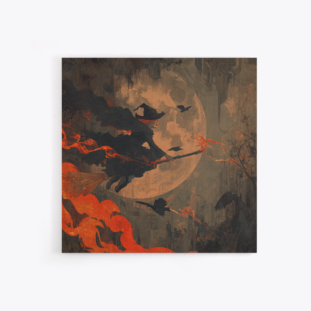 The Cyberpunk Witch, Symbolist Dream Art, Square Wall Art, Gothic Horror Wall Art, Canvas Print, Halloween Wall Art, Halloween Decor