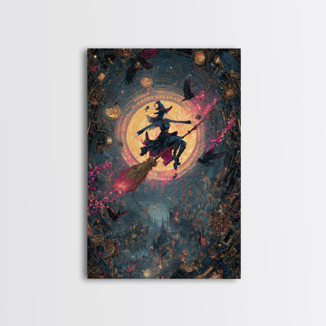 The Cyberpunk Witch, Ornate Symbolist Art, Vertical Wall Art, Macabre Wall Art, Framed Canvas Print, Halloween Wall Art