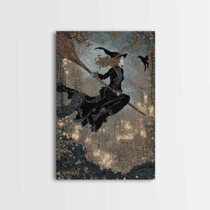 The Cyberpunk Witch, Symbolist Death Art, Vertical Wall Art, Dark Fantasy Wall Art, Framed Canvas Print, Halloween Wall Art
