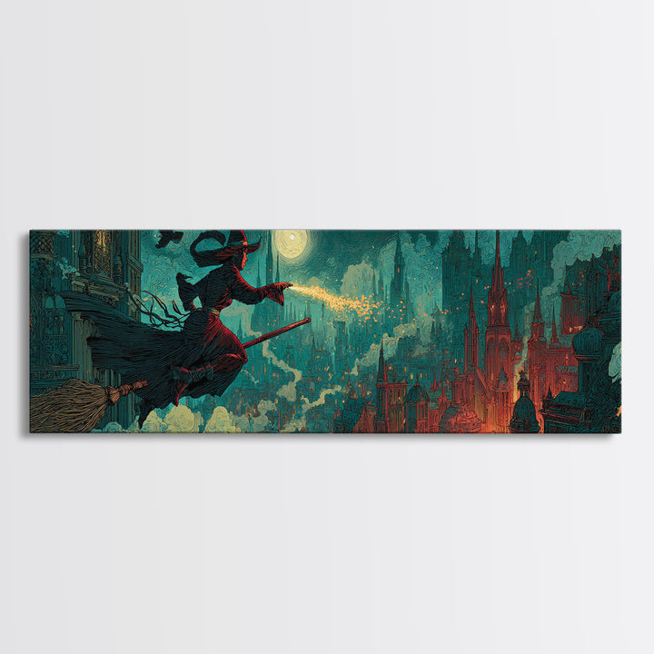 The Cyberpunk Witch, Dark Symbolist Art, Extra Wide Wall Art, Dark Fantasy Wall Art, Canvas Print, Halloween Wall Art