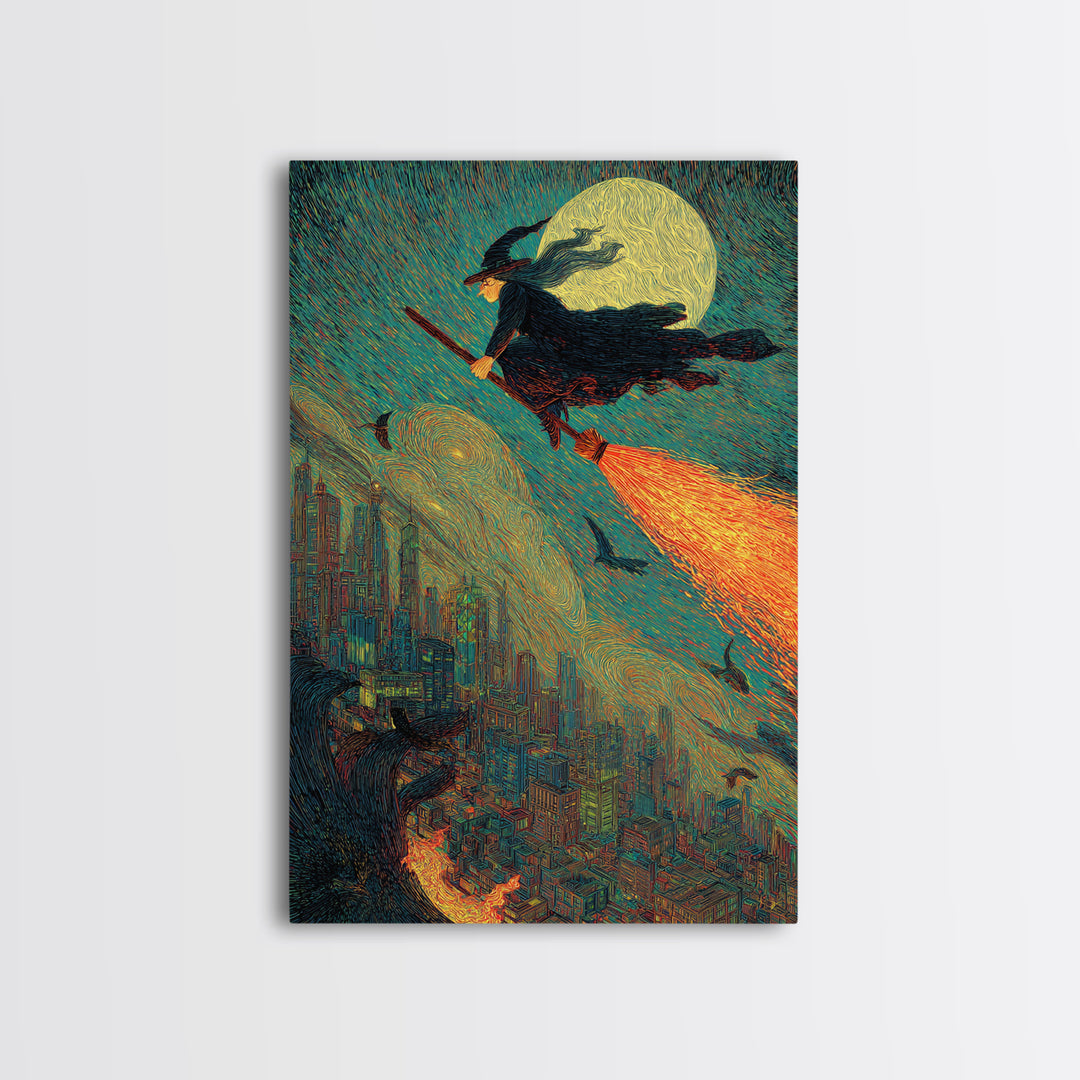 The Cyberpunk Witch, Expressionist Gothic Art, Vertical Wall Art, Gothic Horror Wall Art, Framed Canvas Print, Halloween Wall Art