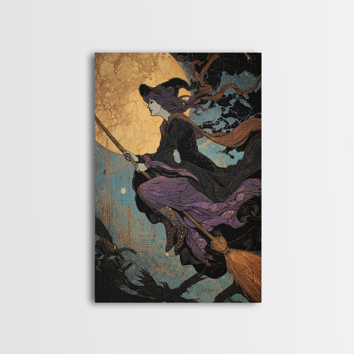 The Cyberpunk Witch, Stained Glass Gothic Art, Vertical Wall Art, Macabre Wall Art, Canvas Print, Halloween Wall Art, Halloween Decor