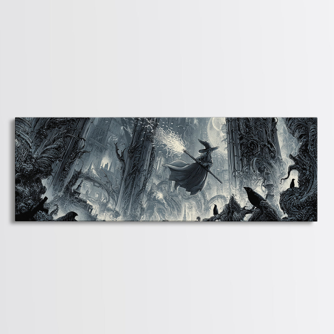 The Cyberpunk Witch, Biomechanical Horror Art, Extra Wide Wall Art, Gothic Horror Wall Art, Canvas Print, Halloween Wall Art