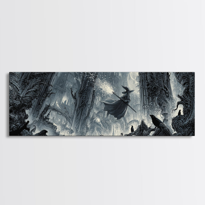 The Cyberpunk Witch, Biomechanical Horror Art, Extra Wide Wall Art, Gothic Horror Wall Art, Canvas Print, Halloween Wall Art