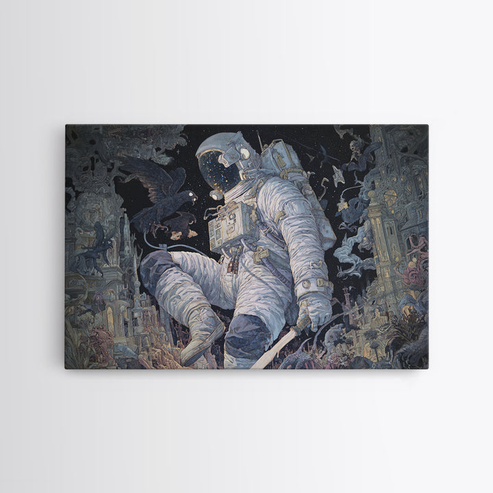 The Astronaut Ghost, Medieval Grotesque Art, Landscape Wall Art, Dark Halloween Decor, Canvas Print, Halloween Wall Art