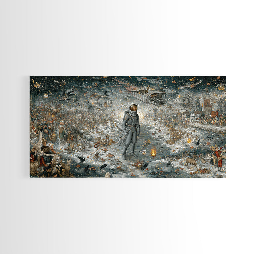 The Astronaut Ghost, Northern Renaissance Horror, Wide Panoramic Art, Dark Fantasy Wall Art, Canvas Print, Halloween Wall Art