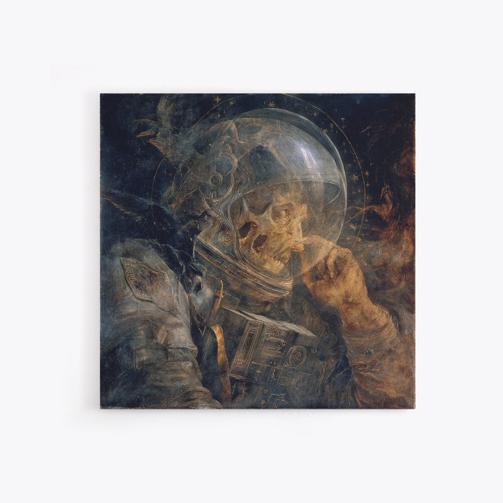 The Astronaut Ghost, Dark Renaissance Art, Square Wall Art, Dark Fantasy Wall Art, Framed Canvas Print, Halloween Wall Art