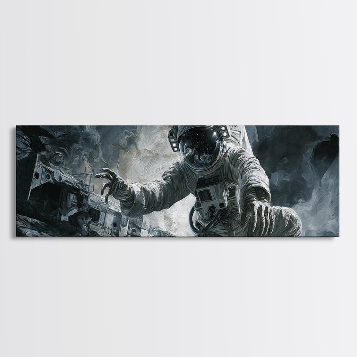 The Astronaut Ghost, Danse Macabre Art, Extra Wide Wall Art, Macabre Wall Art, Framed Canvas Print, Halloween Wall Art