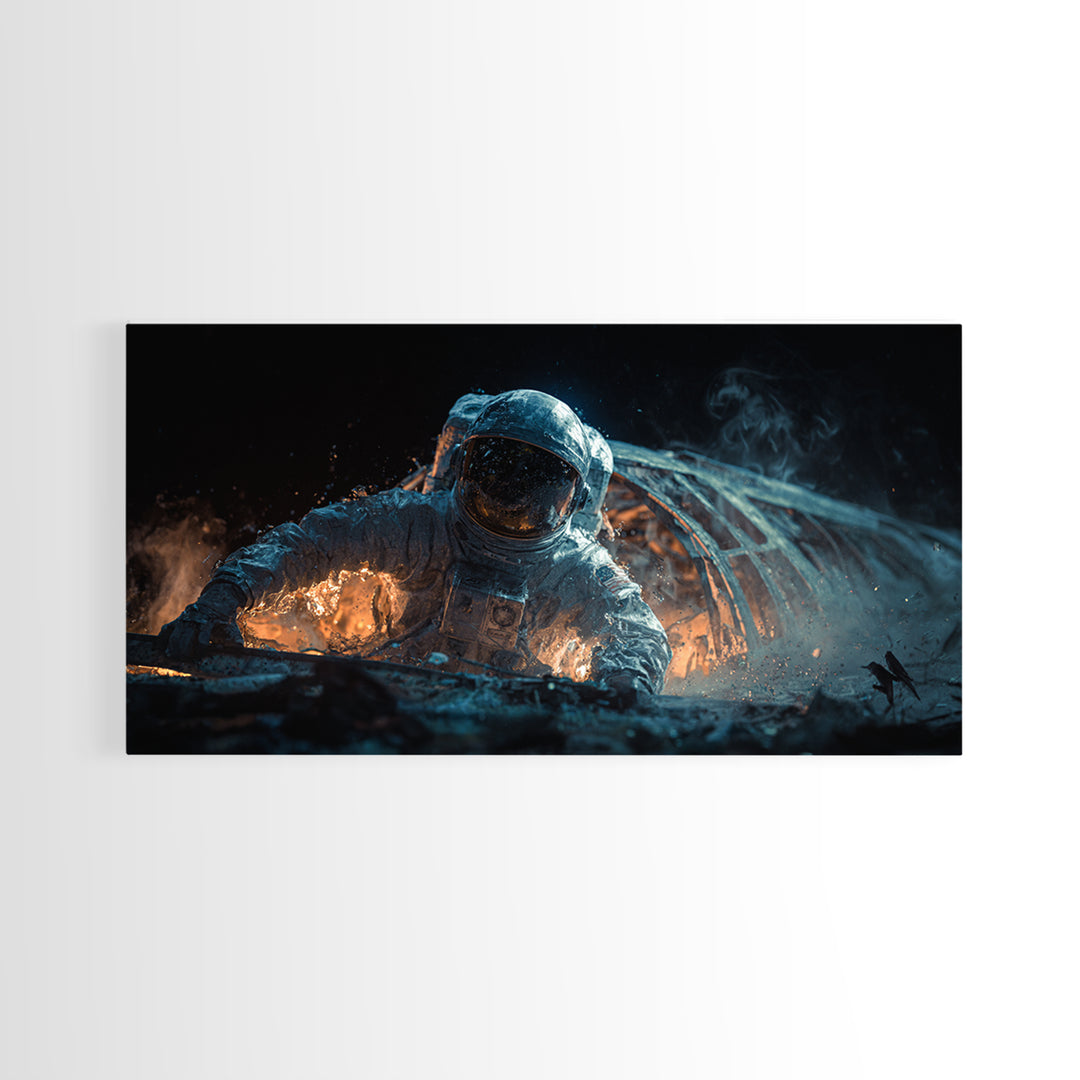 The Astronaut Ghost, Apocalyptic Romantic Art, Wide Panoramic Art, Dark Halloween Decor, Canvas Print, Halloween Wall Art