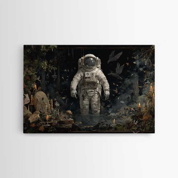 The Astronaut Ghost, Symbolist Gothic Landscape, Landscape Wall Art, Dark Halloween Decor, Framed Canvas Print, Halloween Wall Art