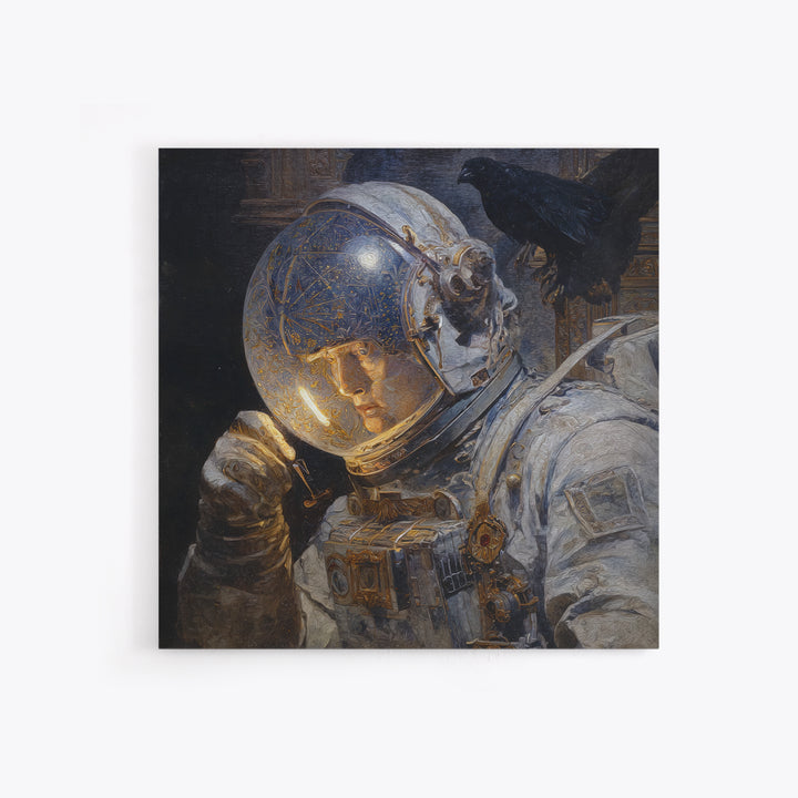 The Astronaut Ghost, Ornate Symbolist Art, Square Wall Art, Dark Halloween Decor, Framed Canvas Print, Halloween Wall Art