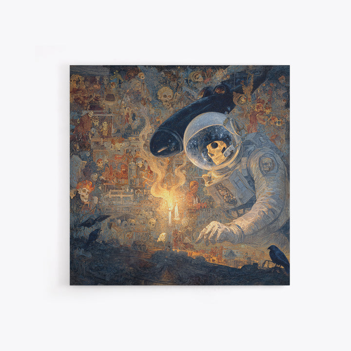 The Astronaut Ghost, Grotesque Carnival Art, Square Wall Art, Macabre Wall Art, Framed Canvas Print, Halloween Wall Art, Gothic Home Decor