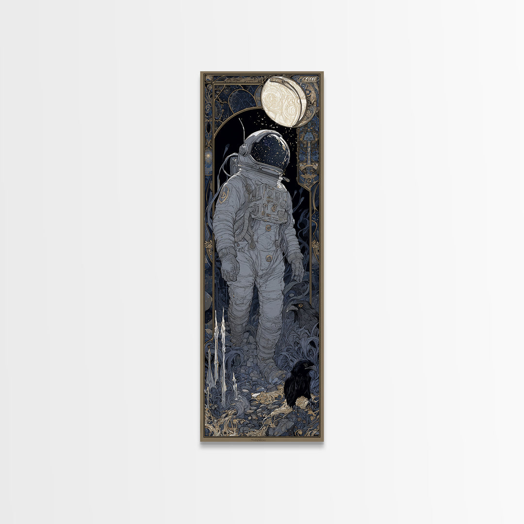 The Astronaut Ghost, Stained Glass Gothic Art, Tall Narrow Wall Art, Gothic Horror Wall Art, Framed Canvas Print, Halloween Wall Art