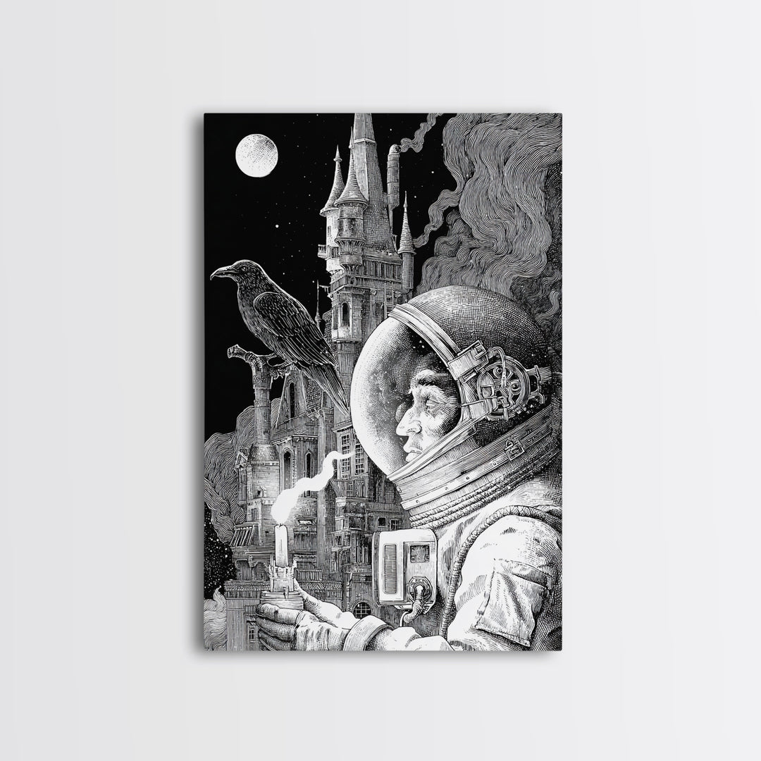 The Astronaut Ghost, Victorian Macabre Art, Vertical Wall Art, Dark Fantasy Wall Art, Canvas Print, Halloween Wall Art, Halloween Decor