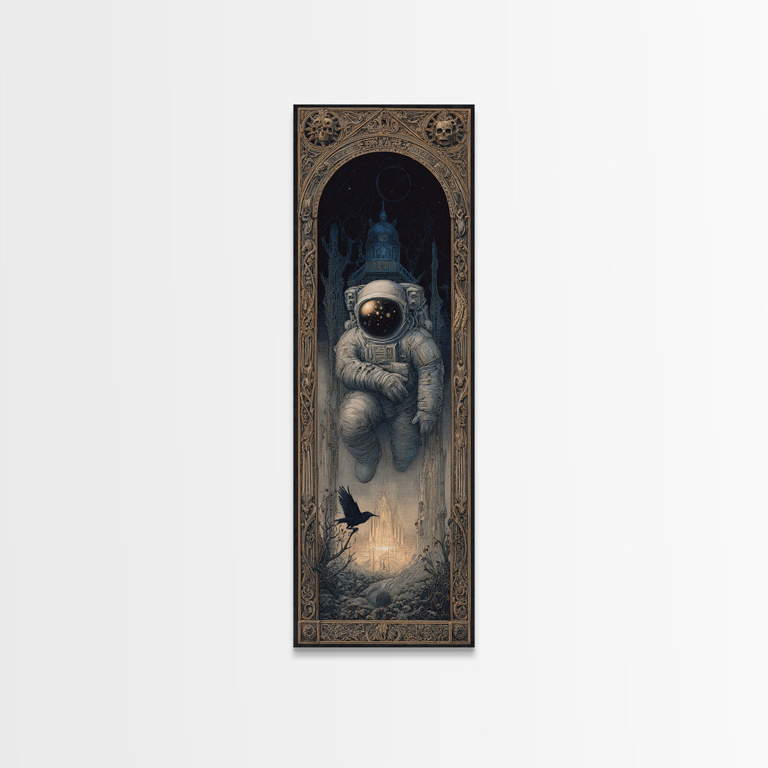 The Astronaut Ghost, Surreal Apocalyptic Art, Tall Narrow Wall Art, Gothic Horror Wall Art, Framed Canvas Print, Halloween Wall Art