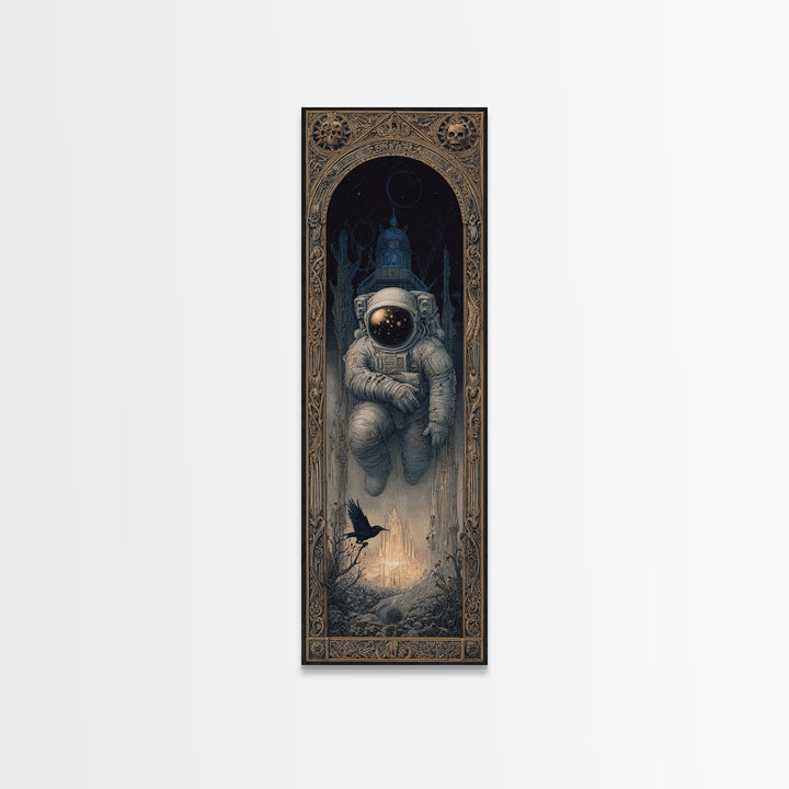 The Astronaut Ghost, Surreal Apocalyptic Art, Tall Narrow Wall Art, Gothic Horror Wall Art, Framed Canvas Print, Halloween Wall Art