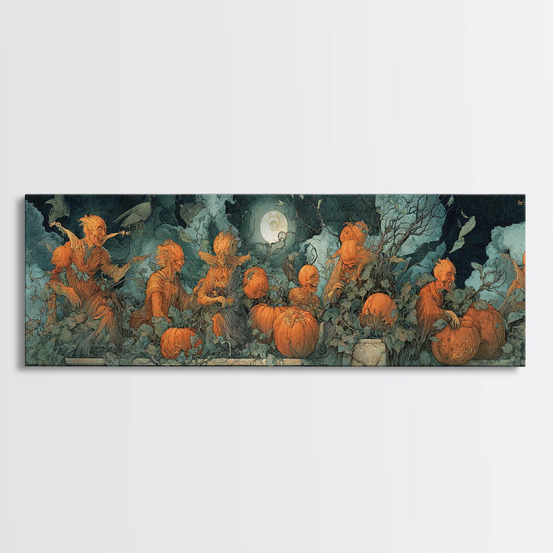 The Alien Pumpkin Patch, Dark Renaissance Art, Extra Wide Wall Art, Macabre Wall Art, Canvas Print, Halloween Wall Art