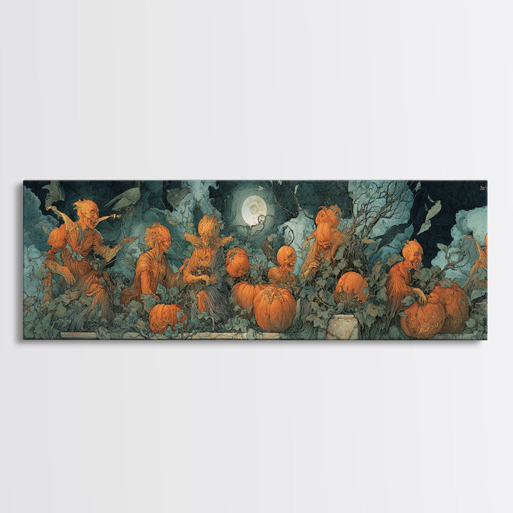 The Alien Pumpkin Patch, Dark Renaissance Art, Extra Wide Wall Art, Macabre Wall Art, Canvas Print, Halloween Wall Art